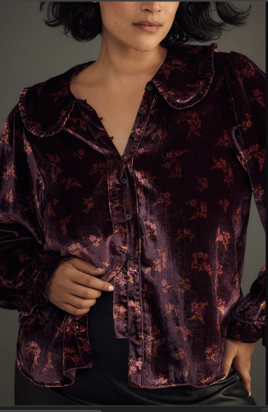 NWT Anthropologie Pilcro Collared: Long-Sleeve Violet Velvet Edition - XS